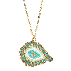 XN180-5 Turkish Blue Eye Vintage Pendant Necklace - Bohemian Colorful Beaded Sweater Chain Jewelry.