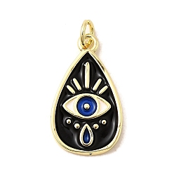 Черный Латунные эмалевые подвески от сглаза, слезинки, без свинца и без кадмия, долговечный, стойки покрытие, реальный 18 k позолоченный, чёрные, 22x12.5x2 мм, отверстие : 3.4 мм