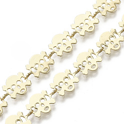 Light Gold Brass Skull Link Chains, for Halloween Jewelry Making, Long-Lasting Plated, Unwelded, Light Gold, 7x11x2.5mm