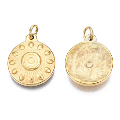 Real 14K Gold Plated 316 Surgical Stainless Steel Pendants, with Jump Rings, Flat Round, Real 14K Gold Plated, 17x14x3mm, Hole: 3mm, Jump Ring: 5x1mm, 3mm inner diameter