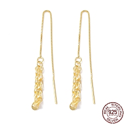 Real 18K Gold Plated 925 Sterling Silver Stud Earrings, Tassel Earrings, Box Chain Ear Thread for Women, Real 18K Gold Plated, 90mm