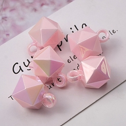 Pearl Pink UV Plating Rainbow Iridescent Acrylic Pendants, Faceted, Cube, Pearl Pink, 21x16x16mm, Hole: 3.8mm