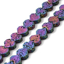 Rainbow Plated Electroplated Natural Lava Rock Beads Strands, Heart, Rainbow Plated, 8x8.5x3mm, Hole: 1mm, about 60pcs/strand, 16.54''(42cm)
