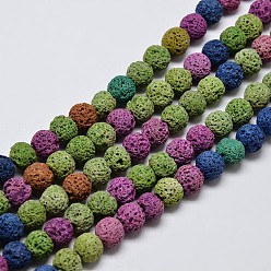 Coloré Brins de perles rondes en pierre de lave naturelle, teint, colorées, 8mm, Trou: 1mm, Environ 50 pcs/chapelet, 15.7 pouce