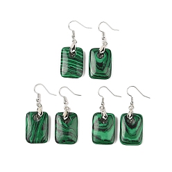 Малахит Серьги из синтетического малахита, с латунными крючками для сережек, без свинца и без кадмия, прямоугольные, 49x18 мм
