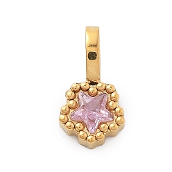 Роза 304 прелести нержавеющей стали, со стразами, ионное покрытие (ip), звезда, реальный 14 k позолоченный, роза, 12x6.5x4 мм, отверстие : 4.5x3 мм