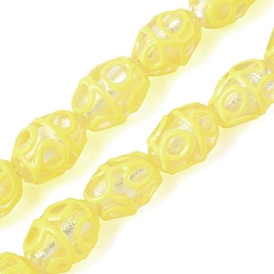 Желтый Ручной Щепка фольга стеклянные бусины, с эмалью, баррель, желтые, 15.5~17.5x10.5~12.5 мм, отверстие : 1.2 мм