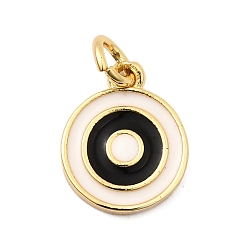 Белый Латунь эмаль прелести, плоский круглый с рисунком сглаза, с целью перехода в кольце, без свинца и без кадмия, долговечный, реальный 18 k позолоченный, стойки покрытие, белые, 12x10x2 мм, отверстие : 3 мм