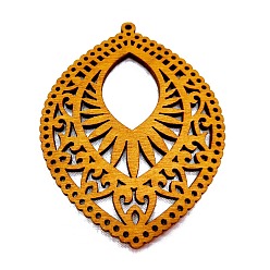 Verge D'or Gros pendentifs creux en bois, pour la fabrication de bijoux de boucles d'oreilles, larme, verge d'or, 60~70x2mm