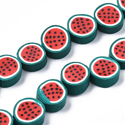 Red Handmade Polymer Clay Bead Strands, Watermelon Slice, Red, 8.5~11x4~4.5mm, Hole: 1.5mm, about 38pcs/strand, 14.17 inch(36cm)