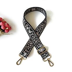 Noir Sangles de sac à fleurs en jacquard de polyester, avec fermoirs pivotants en alliage plaqué or, noir, 80~130x3.8 cm