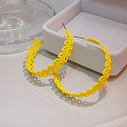 E0000-20-Yellow Leaf Серьги-кольца С-образной формы с росписью макаронами в стиле ретро для женщин