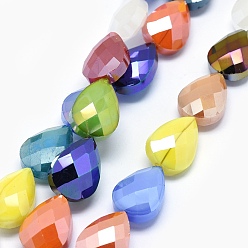 Mixed Color Electroplated Glass Beads Strands, Pearl Luster Plated, Faceted Teardrop, Mixed Color, 18x13x8mm, Hole: 1mm, about 20pcs/strand, 13.7 inch