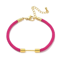 Deep Pink Nylon Cord Bracelet Making, with Brass Beadable Bar, Golden, Deep Pink, 6.89x0.16 inch(17.5x0.4cm)