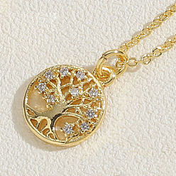 Tree of Life Real 14K Gold Plated Brass Cubic Zircon Pendant Necklace for Women, Tree of Life, 17.72 inch(45cm)