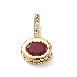 Roja Latón pavimenta colgantes de circonio cúbico, encantos ovales, larga duración plateado, chapado en rack, sin plomo y el cadmio, real 18 k chapado en oro, rojo, 17x10x7.8 mm, agujero: 5x7 mm