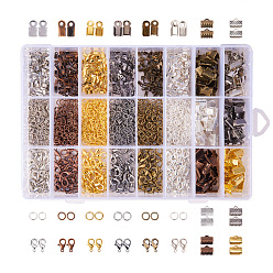 Mixed Color Jewelry Findings Sets, with Iron Cord Ends, Ribbon Ends, Jump Rings and Zinc Alloy Lobster Claw Clasps, Mixed Color, Cord Ende: 6x3x2.3mm, Ribbon End: 10x7x5mm, Hole: 2mm, Clasp: 12x6mm, Hole: 1.5mm, Jump Ring: 5x0.7mm