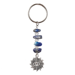 Sun Tibetan Style Alloy Keychain, with Natural Lapis Lazuli Beads and Iron Split Key Rings, Evil Eye with Sun, Sun, 6.7cm, Sun: 45x15x6mm