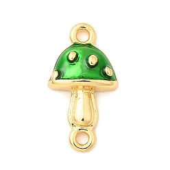 Зеленый Подвески-соединители из латунной эмали в виде осеннего гриба, долговечный, без кадмия и без свинца, реальный 18 k позолоченный, стойки покрытие, зелёные, 16.5x9x3 мм, отверстие : 1.2 мм