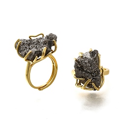 Черный Самородки гальванизированные натуральные агатовые кластерные кольца для пальцев, латунные регулируемые кольца, долговечный, без свинца и без кадмия, стойки покрытие, золотые, чёрные, внутренний диаметр: 18~19 мм