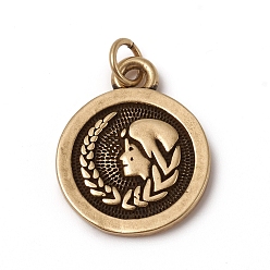 Virgo Brass Pendants, with Jump Rings, Long-Lasting Plated, Flat Round with 12 Constellation/Zodiac Sign, Antique Bronze, Virgo, 18.5x15x2mm, Jump Ring: 5x0.7mm, Inner Diameter: 3.6mm