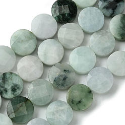 Jadeite Natural Myanmar Jadeite Beads Strands, Faceted, Flat Round, 15.5x6~6.5mm, Hole: 1mm, about 26pcs/strand, 15.63''(39.7cm)