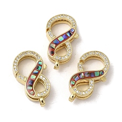 (123L) Белый крем непрозрачный блеск Латунные микро проложить кубического циркония когтя омара застежками, с эмалью и ракушкой, долговечный, без свинца и без кадмия, реальный 18 k позолоченный, бесконечность, огнеупорный кирпич, 24x13x5.5 мм, отверстие : 2 мм