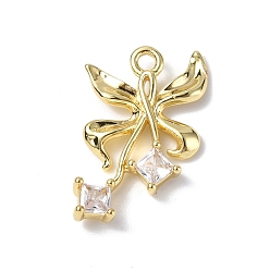 Real 18K Gold Plated Brass Micro Pave Cubic Zirconia Pendants, Butterfly Flower Charm, Real 18K Gold Plated, 16x12.5x2.3mm, Hole: 1.4mm