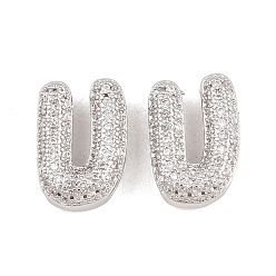 Letter U Латунные микропаве из прозрачного кубического циркония, без кадмия и без свинца, стойки покрытие, долговечный, платина, Буква U, 14x9.5x5.4 мм, отверстие : 2.3x11 мм