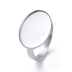 Нержавеющая Сталь Цвет Не тускнеет регулируемые 304 кольца для пальцев из нержавеющей стали, латунная фурнитура платформы для кольца, овальные, цвет нержавеющей стали, лоток : 18x13 мм, Размер 7, 17 мм