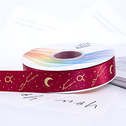 Crimson 22M Gold Stamping Constellations Polyester Ribbons, Garment Accessories, Crimson, 1 inch(25mm), about 24.06 Yards(22m)/Roll