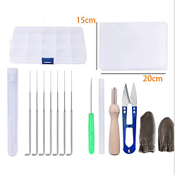 White Needle Felting Tool Kits, with Plastic Box, Foam Pat, Needles with Wooden Handle, Glue Sticks, Cutter and Fingerstalls, White, 150x100mm