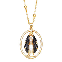 black Geometric Ellipse Hollow-out Diamond Zircon Virgin Mary Pendant Necklace