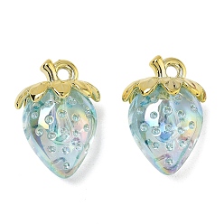 Blue UV Plating Alloy with Acrylic Pendants, Strawberry Charms, Blue, 32x22.5x17mm, Hole: 3.5mm