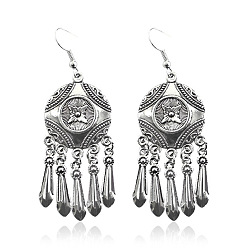 RH538 Bohemian Vintage Carved Alloy Tassel Earrings with Exaggerated Nepalese Ethnic Style