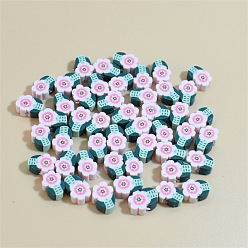 Pink Handmade Polymer Clay Beads, for DIY Jewelry Crafts Supplies, Flower, Pink, 10x0.5mm
