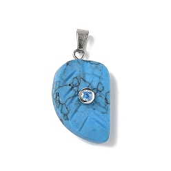 Синтетическая Бирюза Резные подвески из синтетической бирюзы, подвески в виде листьев с 201 микрофиброй из нержавеющей стали и кубическими циркониями, цвет нержавеющей стали, 26x15x15.5 мм, отверстие : 5.3x3 мм