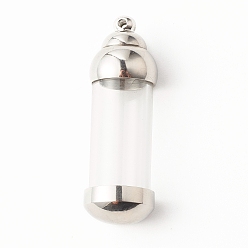 Stainless Steel Color 304 Stainless Steel Glass Bottle Pendants, Openable Ash Keepsake Memorial Pendants, Twist off Vial Tube Pendants, Column, Stainless Steel Color, 42x13.5mm, Hole: 1.6mm