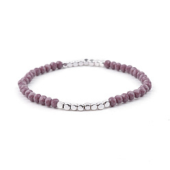 Purple Gold-tone Miyuki Elastic Crystal Beaded Bracelet with Acrylic Tube Beads