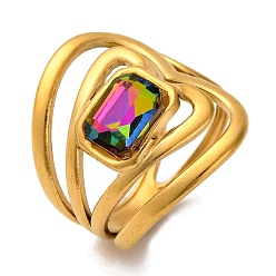 Разноцветный 304 из нержавеющей стали горный хрусталь палец кольца, широкая полоса кольца, красочный, 23 мм, внутренний диаметр: 17 мм