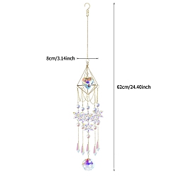 Heart Diamond Metal Hanging Ornaments, Snowflake Glass Charm Tassel Suncatchers, Heart, 620x80mm