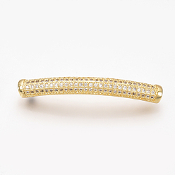Golden Brass Micro Pave Cubic Zirconia Tube Beads, Hollow, Clear, Golden, 39x5mm, Hole: 2.5mm