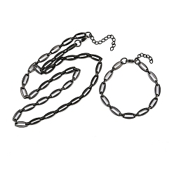 Черный 304 Набор ювелирных украшений из браслета и ожерелья из нержавеющей стали с овальными звеньями, с карабин-лобстерами , ионное покрытие (ip), чёрные, 560 мм