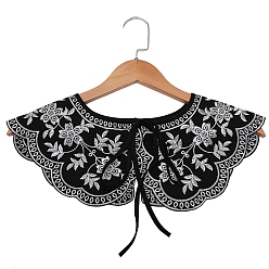 Black Detachable Polyester Embroidery Lady's Collars, Flower & lear Pattern False Half Blouse, Mini Cape, Garment Accessories, Black, 500x120mm