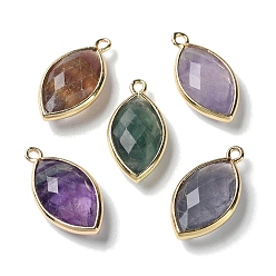 Fluorite Natural Fluorite Pendants, with Platinum Brass Edge, Faceted, Horse Eye, 22x12x5.5mm, Hole: 1.8mm