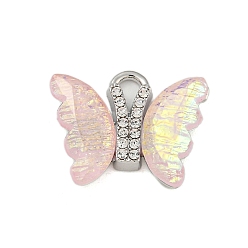 Pink Подвески из переливающейся смолы, подвески-бабочки из сплава с кристаллами и стразами, розовые, 16x20x4.5 мм, отверстие : 3x2 мм