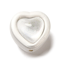 Clear Alloy & Transparent Glass Beads, Matte Silver Color, Two-sided Heart Shape Beads, Clear, 11x11.5x10.5mm, Hole: 1mm
