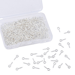 Silver Iron Screw Eye Pin Peg Bails, For Half Drilled Beads, Silver Color Plated, 10x4x1mm, Hole: 2mm, 300pcs/box