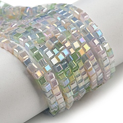 Light Green Electroplate Glass Beads Strands, Full Rainbow Plated, Faceted, Cube, Light Green, 2~2.5x2.5~3x2.5~3mm, Hole: 0.8mm, about 186pcs/strand, 18.31''(46.5cm)