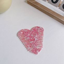 Hot Pink Cellulose Acetate Dual-Sided Hair Combs, Heart, Hot Pink, 98mm